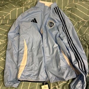 Adidas Sporting Kansas City MLS Reversible Anthem Soccer Jacket Size L JE5625